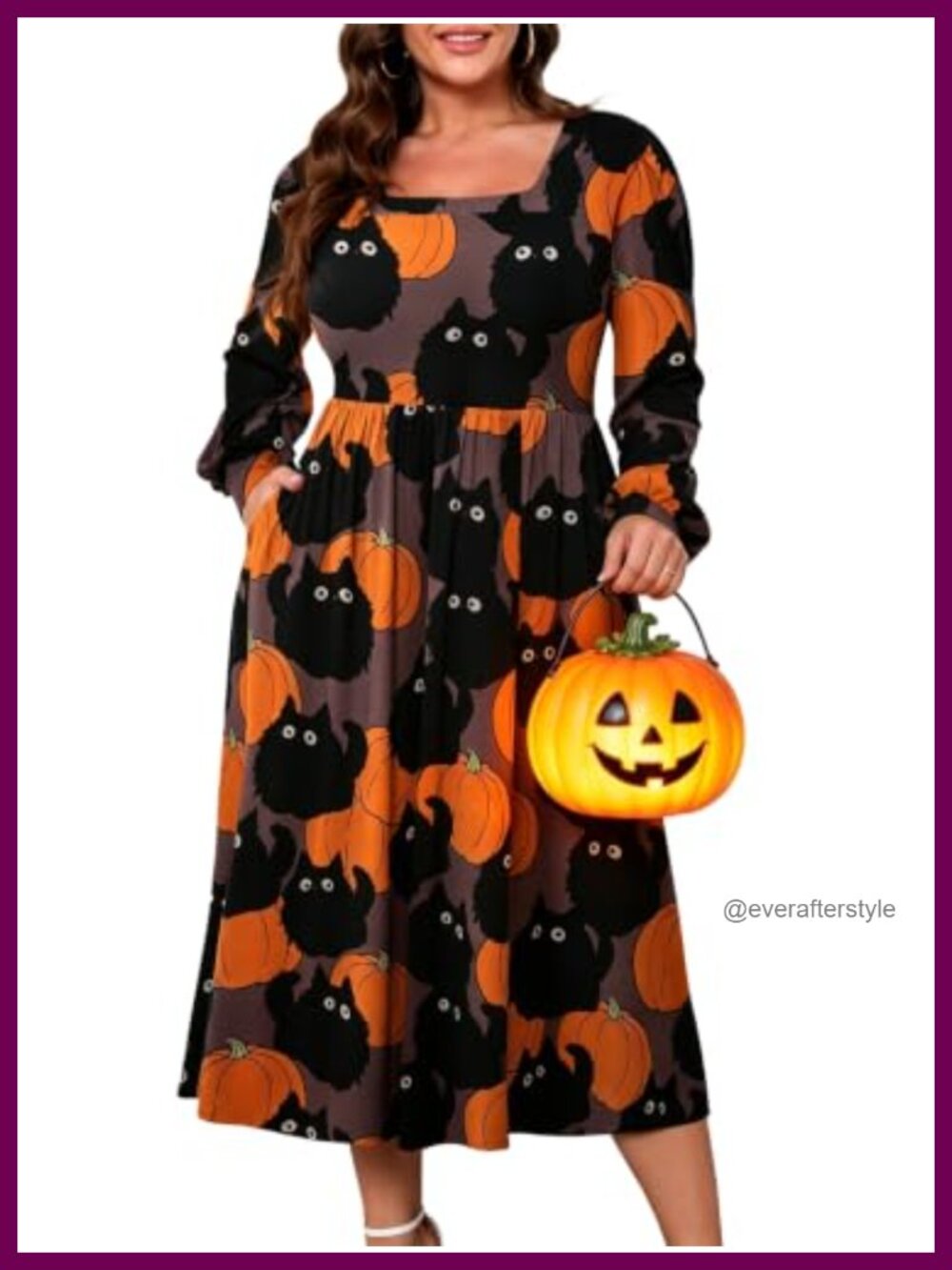 Plus Size Long Sleeve Midi Dress with Pockets A Line Casual Fall